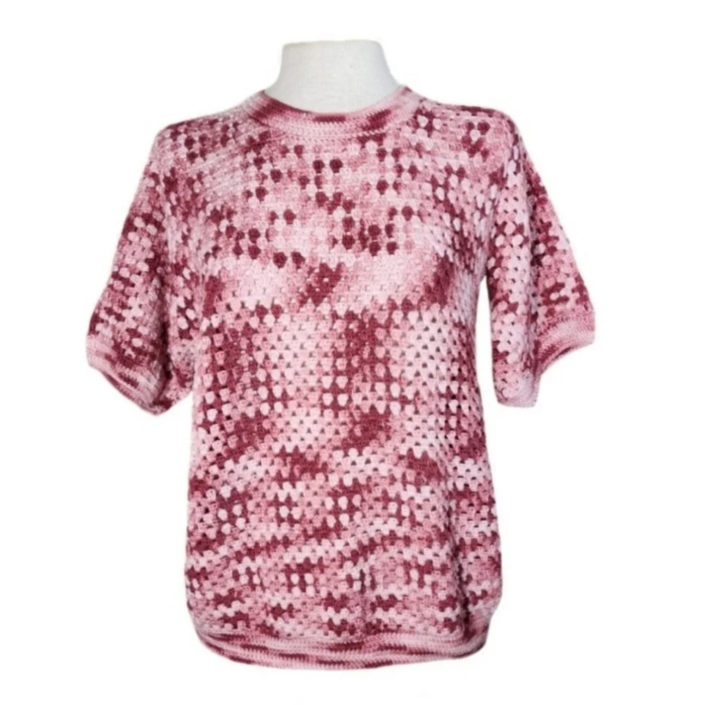 Hand Crafted Crocheted Pullover Pink Size L - Picture 1 of 12